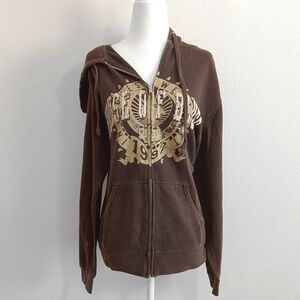 2000s House of Blues Brown Grunge Zip-Up Hoodie | Size M